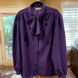 1X purple blouse with pussy bow